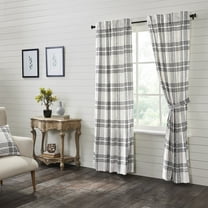 VHC Brands Plaid Curtain Panel, Black, 84x40, Set of 2
