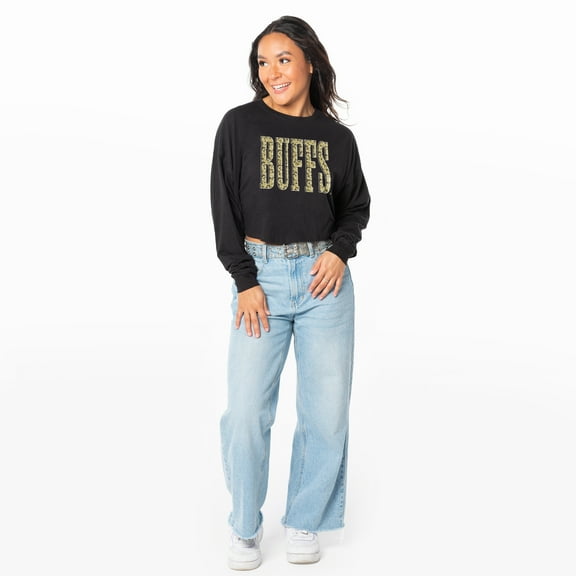 Women's ZooZatz Black Colorado Buffaloes Cropped Long Sleeve T-Shirt