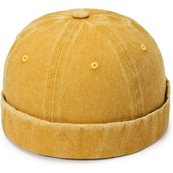 SikaFu Unisex Washed Denim Docker Cap Rolled Cuff Beanie Hip Hop Hat Brimless