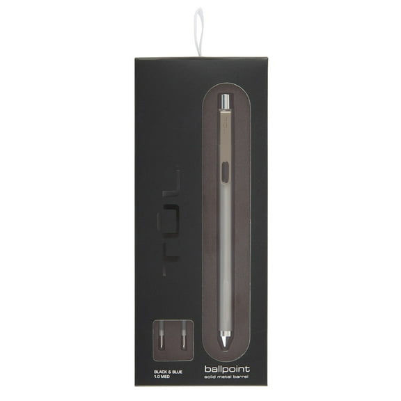 TUL Fine Writing Solid Metal Barrel Ballpoint Pen with 2 Refills, Medium Point, 1.0 mm, Silver Barrel, Assorted Ink Colors