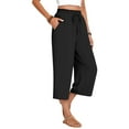 thumbnail image 3 of Women'S Cropped Pants Drawstring Casual with Pockets Loose High Waisted Wide Leg Lounge Pants Black L, 3 of 6