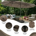 thumbnail image 3 of Gymax Outdoor 15' Double-Sided Patio Umbrella 48 Solar LED Lights Crank & Base Coffee, 3 of 9