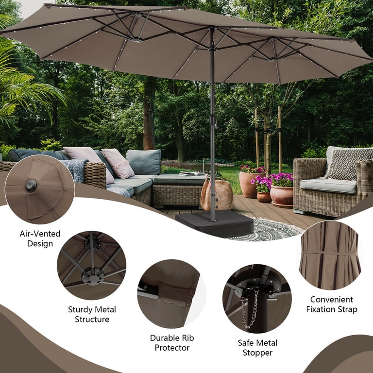 double vented patio umbrella solar lights 13ft 2 Tier Double-Sided with Base 100% Premium polyester fabric GOUUN 15 ft Double-Sided Patio