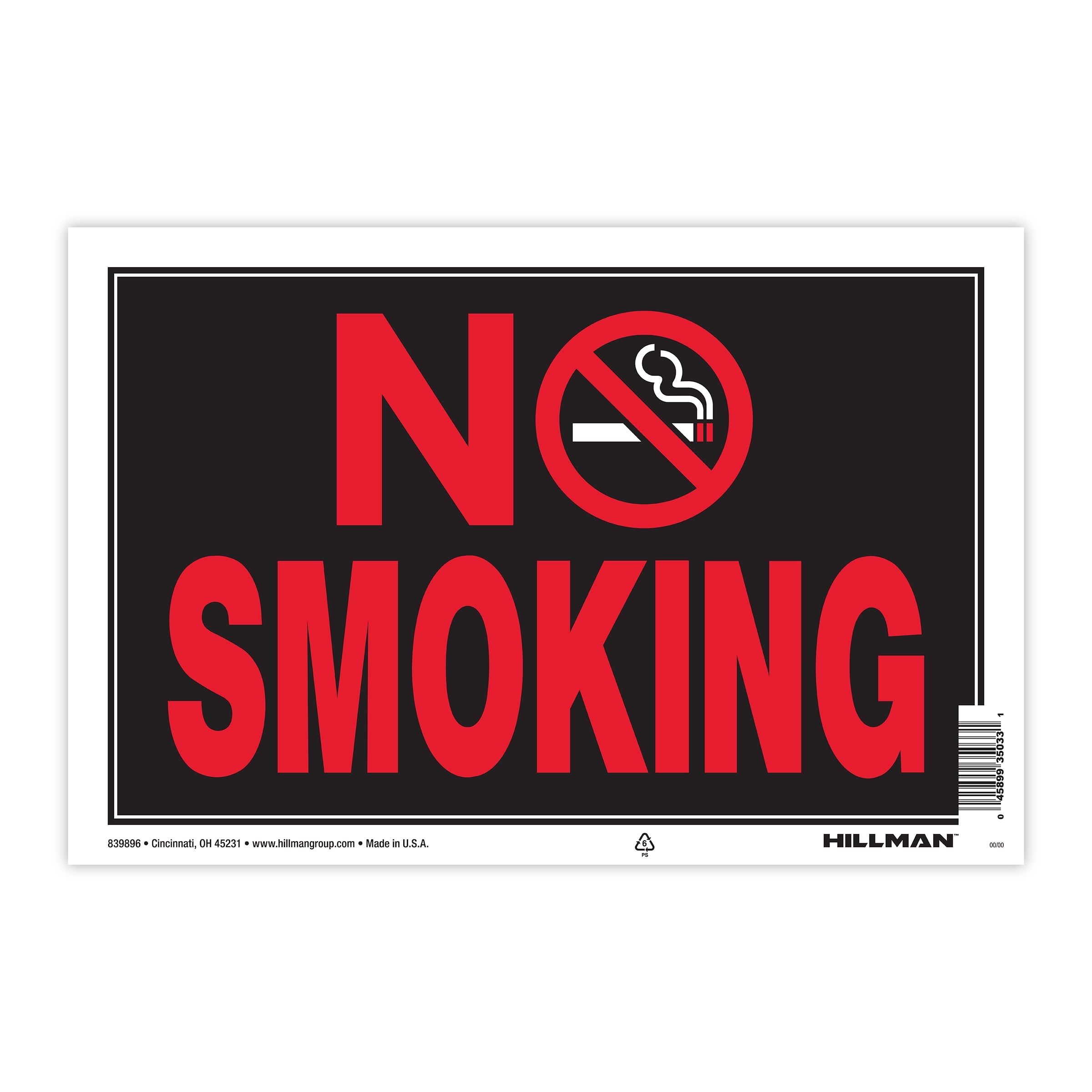 Hillman Group 8" x 12" No Smoking Sign - 6 Piece