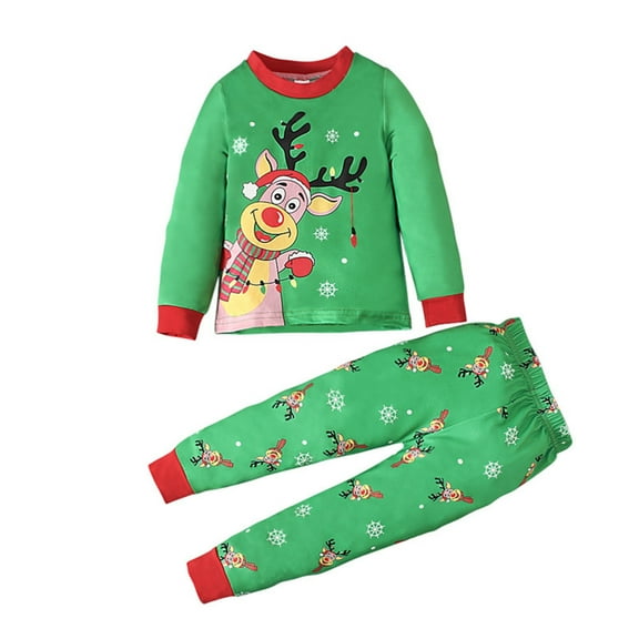 Tfken outfit set for child Boys Christmas 2Pc Long Sleeve Reindeer Print Sweatshirt Pant cute Green clothing sets Size 3-4 Years