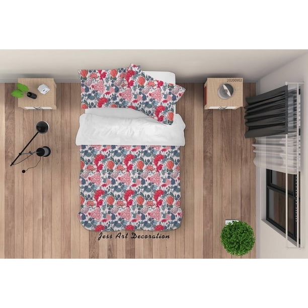 3D Rosa Rosa Flores Patrón Funda de edredón Set Ropa de Cama Set Funda Nórdica
