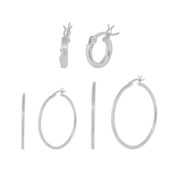 Cate & Chloe Pack of 3 - Monica 18k White Gold Plated 10mm 40mm 50mm Hoop Earrings for Women