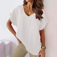 thumbnail image 2 of Women's Casual V Neck Bat Sleeve Blouse Elegant Solid Color T-Shirt Fashion Splice Top Comfortable Stylish Tee, 2 of 2
