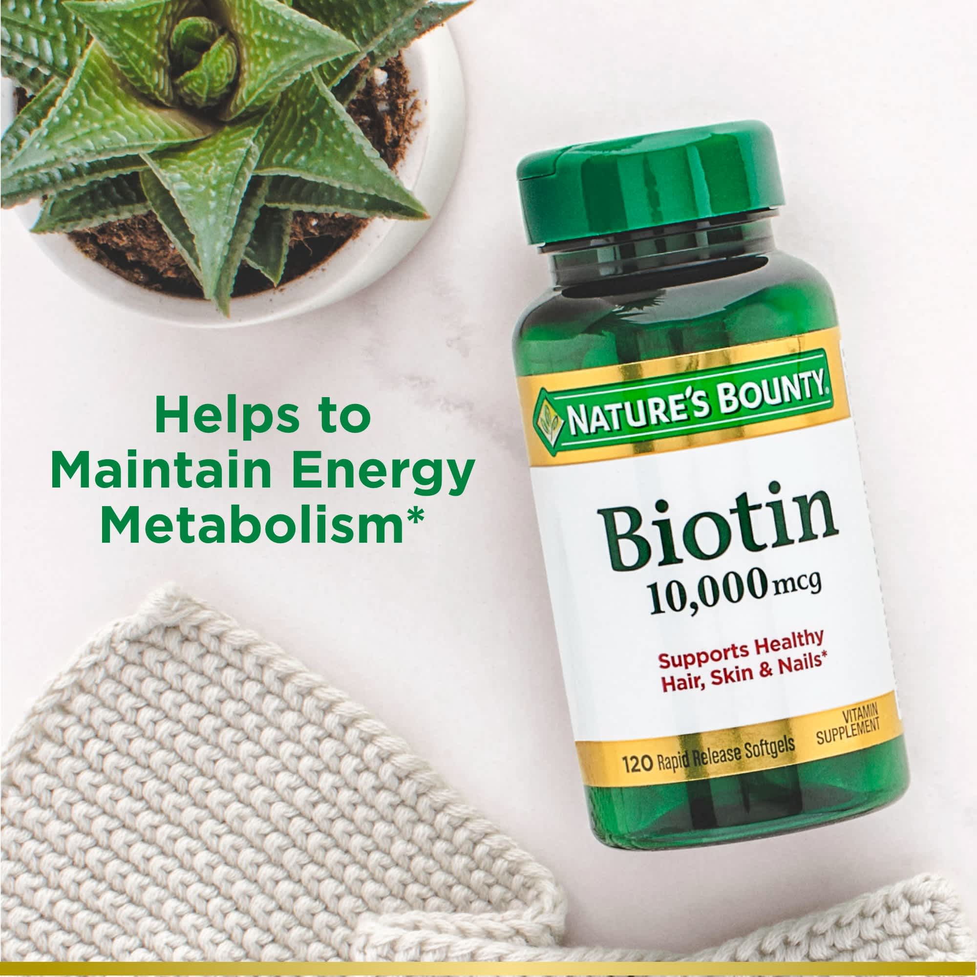 Nature’s Bounty Biotin Supplement, 10000mcg, 120 Rapid Release Softgels - image 5 of 8