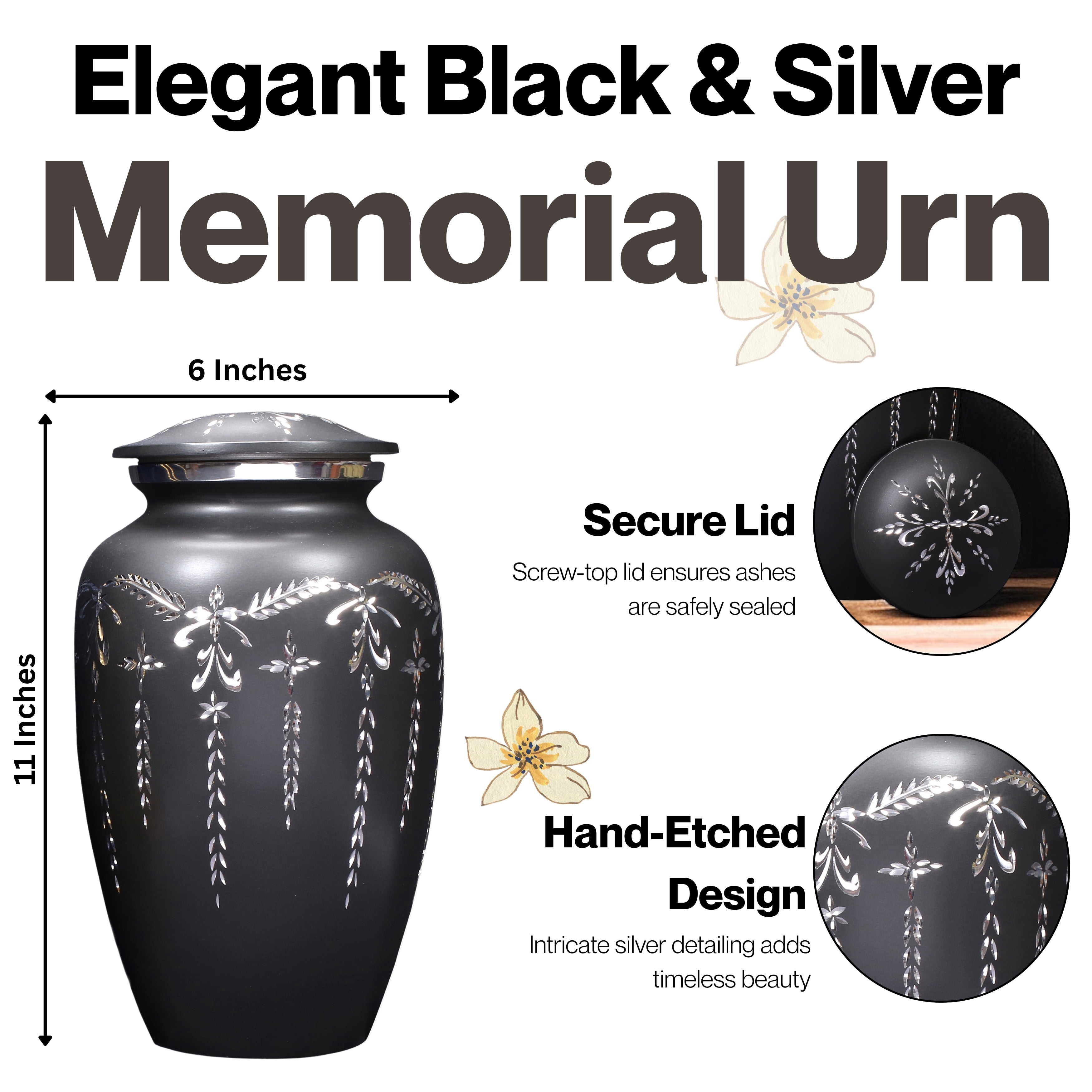 Aluminum Handcrafted Urn - Elegant Keepsake Holder for Adult Human Ashes (Coal & Platinum)