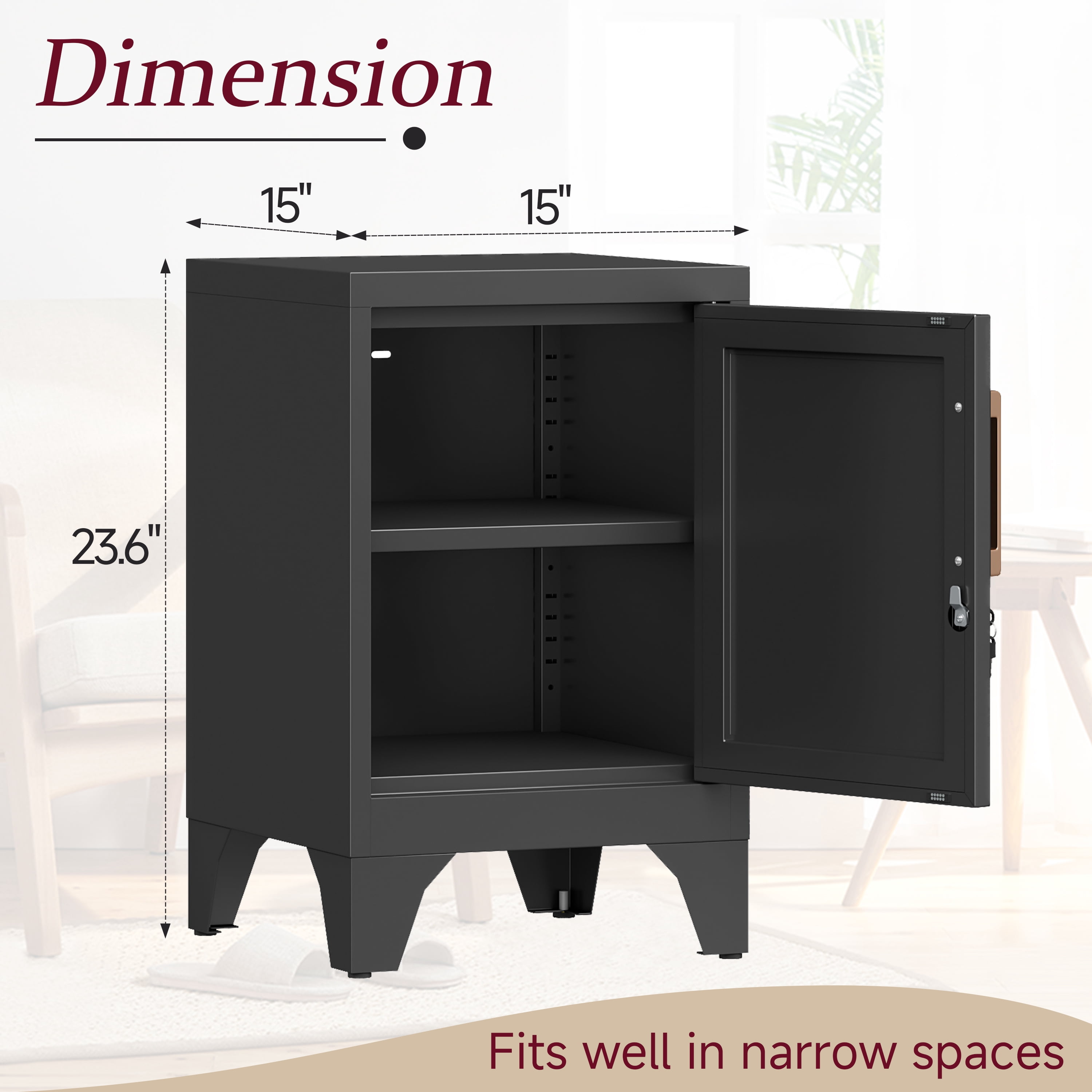 Bestoo Metal NightStand Storage Cabinets with Lock and Adjustable Shelf, Small End Table Side Table for Small Space, Lockable Bedside Table for Home Office Living Room Bed Room, Black
