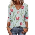 thumbnail image 6 of OIOLOYJM 3/4 Length Sleeve Womens Tops Dressy Casual Shirts Trendy Floral Printed V Neck T Shirts Basic Spring Summer Blouses Mint Green XL, 6 of 6