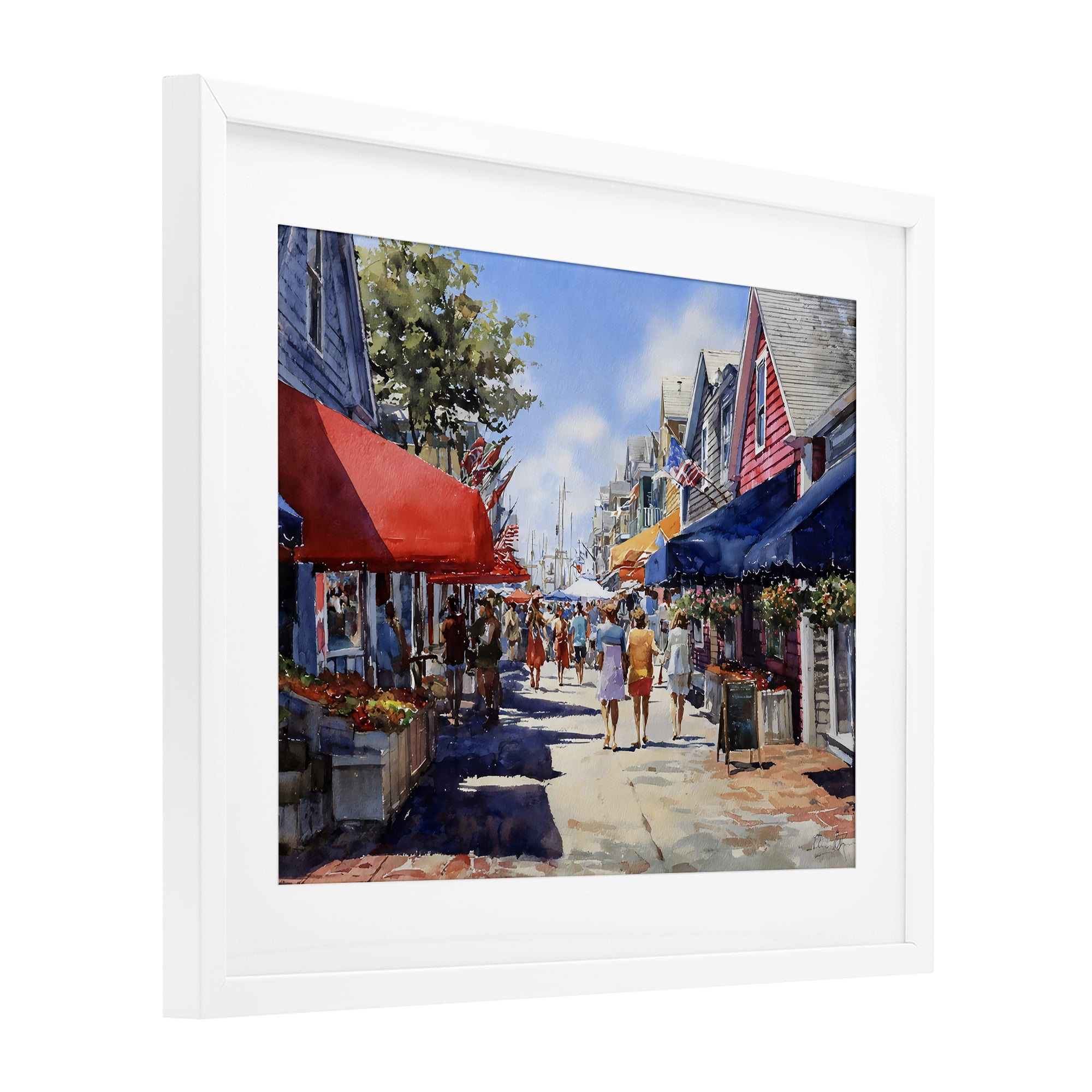 Stupell Industries American Coastal Town Stroll White Framed Print Under Glass, design by Franklyn Gregory
