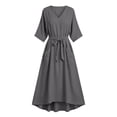 thumbnail image 5 of Ayolanni Women's Fall Dress 3/4 Sleeve Solid V-Neck A-Line Maxi Dress Elegant Belted Flowy Wedding Guest Long Dress with Pockets Gray S, 5 of 6
