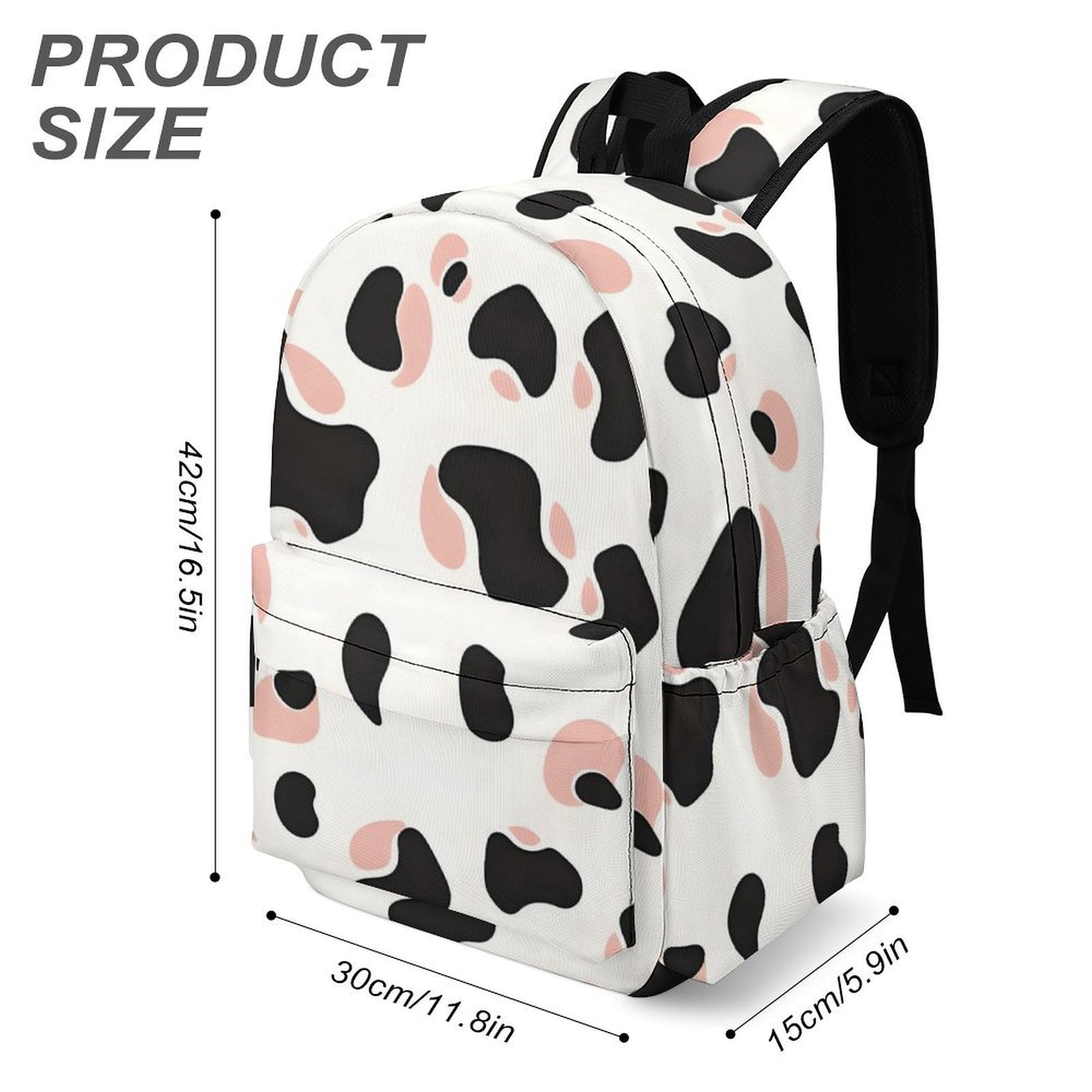 Large Capacity Half Print Backpack 11.8×16.5×5.9in Multifunctional Zipper Design Convenient Switch Simple Cow Print Pattern White Background, Pink And White_2