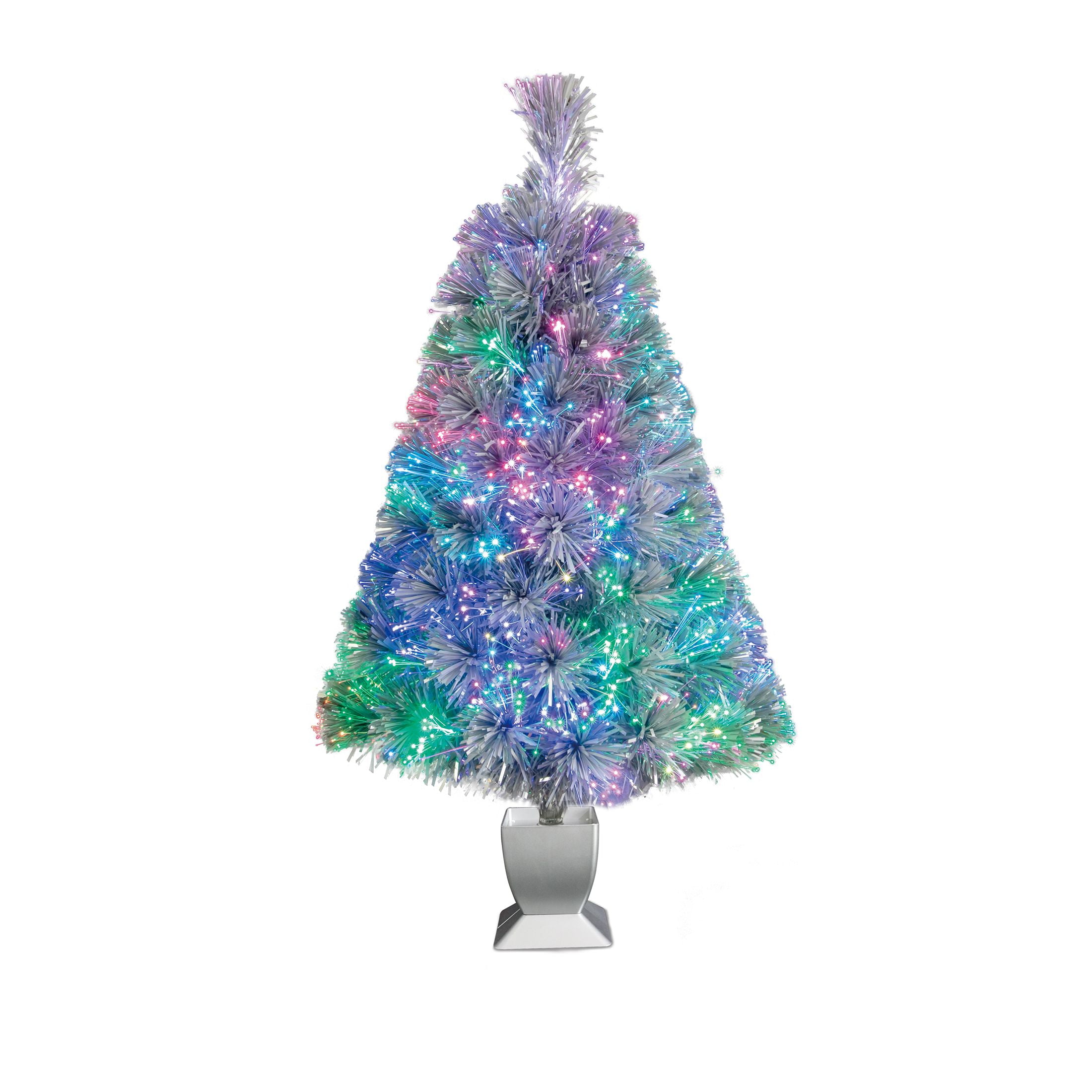 Holiday Time Prelit LED Fiber Optic Spruce Artificial Christmas Tree, 32in, Silver Grey