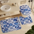thumbnail image 6 of Blue And White Geometric Flowers Shower Curtain 4 Piece Set Bathroom Sets with Curtain Rug Toilet Cover And U Shaped Mat Watercolor Flower Bird Waterproof Shower Curtain for Bathroom Decor Set, 6 of 8