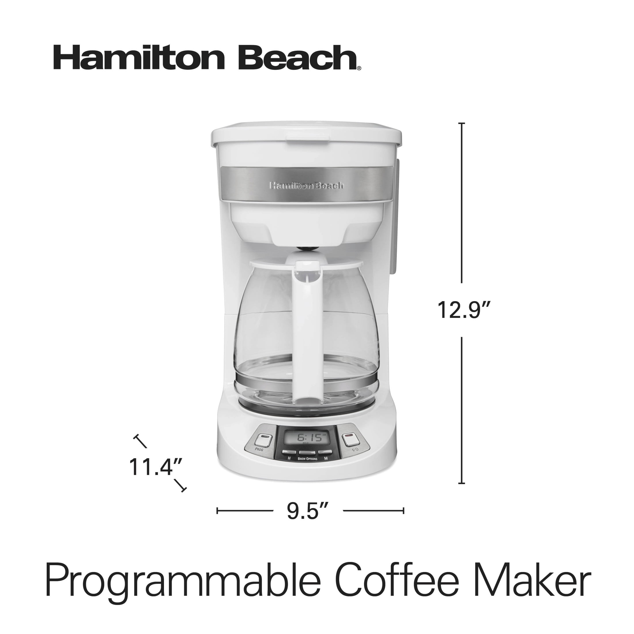 Hamilton Beach 12-Cup Programmable Drip Coffee Maker Machine with Glass Coffee Pot, Cafetera, White