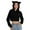 Black, variant on Women's Cute Cat Ear Crop Top Hoodie Pink Fleece Lined Sweatshirt with Drawstring Hood,Casual Wear for Trendy Style Black