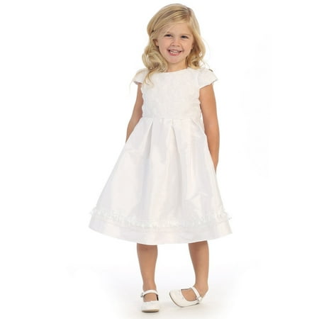 Angels Garment - Little Girls White Taffeta Sequined Mesh Flower Girl ...