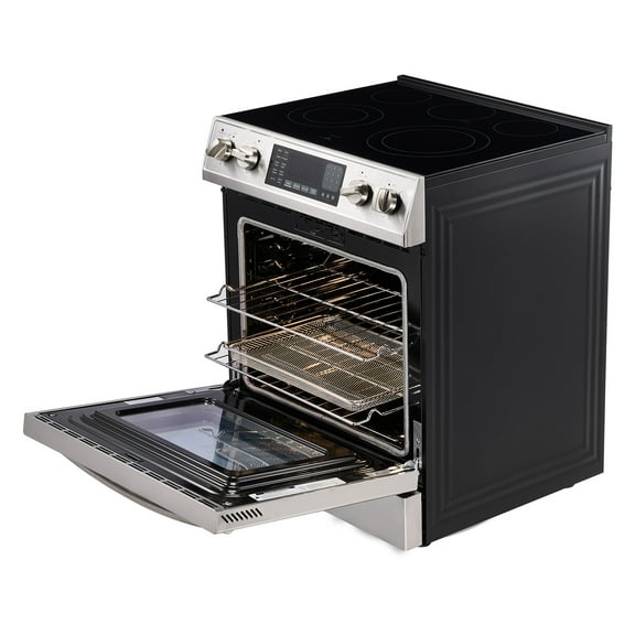 KFFKFF 30-Inch Electric Range Oven, 4.8 Cu. Ft. Freestanding Stainless Steel Stove, Features 5 Burners, Timer, Self-Cleaning, Air Fry Function, Adjustable Racks, Silver (No power cord)