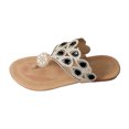 thumbnail image 6 of Womens Crystal Rhinestones Flip Flops Boho Wedding Bridal Bling Pearl Dress Slip on Sandals Beach Flat Slides, 6 of 7