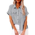 thumbnail image 2 of Gray Tshirts for Women's Spring Autumn Casual Double Pocket Split Long Sleeve Cotton Shirt Top Womens Short Sleeve Tops, 2 of 6