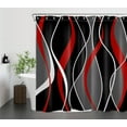 thumbnail image 4 of HVEST Black and Red Geometric Shower Curtain with Abstract Black Gray Line Design - Modern Minimalist Bathroom Decor, Waterproof Polyester Fabric, Includes 12 Hooks, 72x72 Inches, 4 of 7