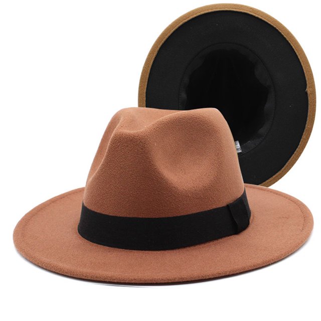 SAYOO Sombrero de lana de otoño neutro, sombrero de Fedora de doble cara de moda con cinta decorativa SAYOO moda
