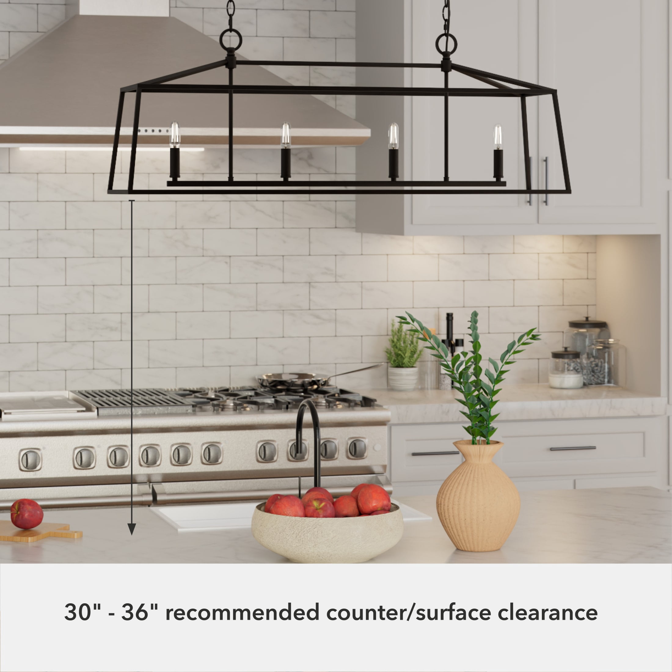 Hunter - Fair Oaks 4-light Matte Black, Extra Large Chandelier, Dimmable, Formal Style, Linear Shaped, for Bedrooms, Dining, Living Rooms - 13099