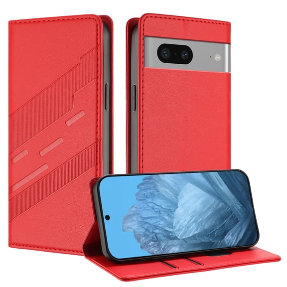 Allytechgroup Wallet Flip Case for Google Pixel 7 with Credit Card Slot, RFID Blocking PU Leather Slim Phone Case Shockproof Full Body Protection for Google Pixel 7, Red