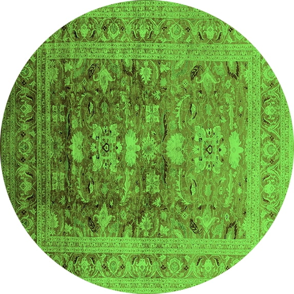 Ahgly Company Indoor Round Oriental Green Traditional Area Rugs, 7' Round