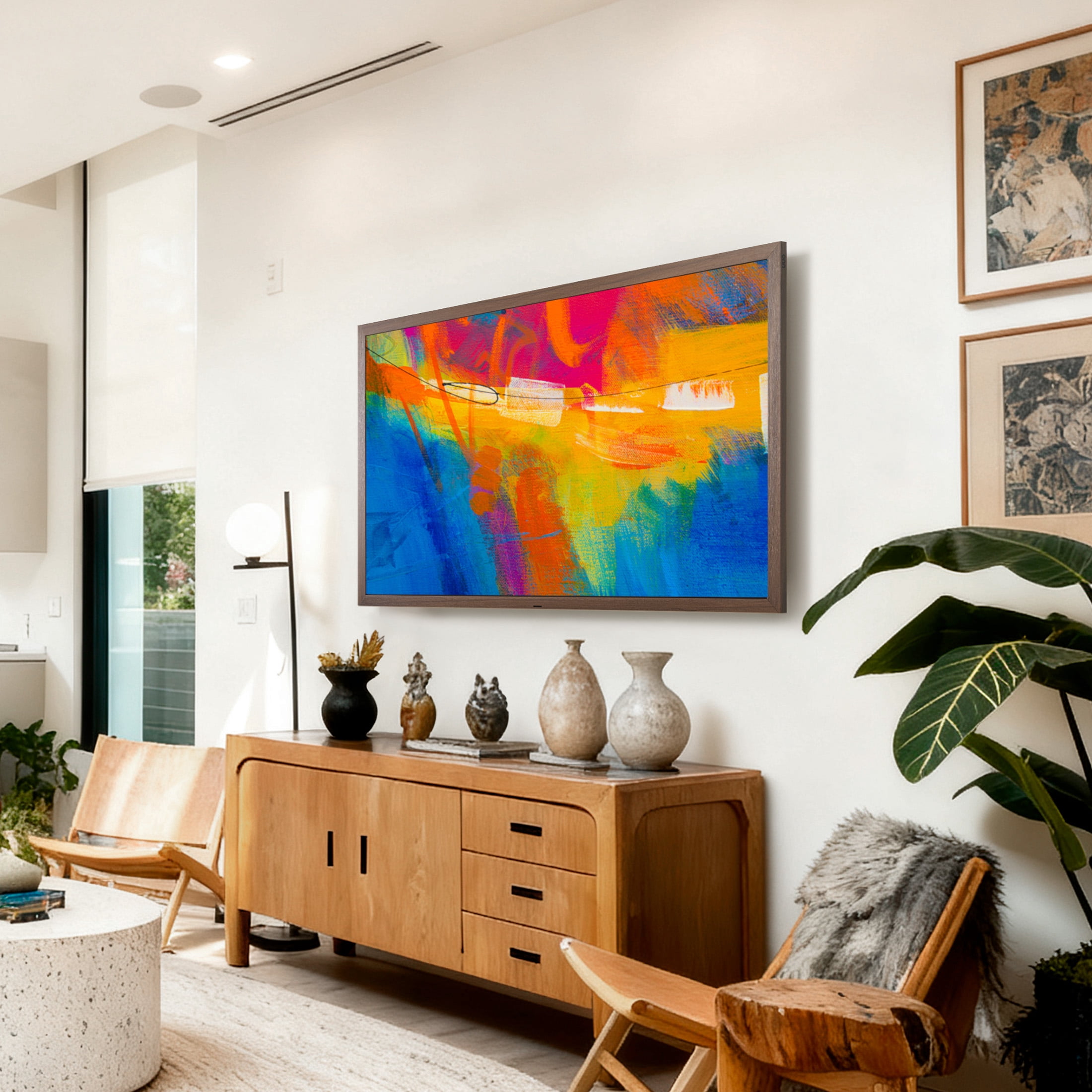 onn 55" The Fresco Art Gallery 4K UHD Google TV with Gemini, Walnut Frame and Mounting Kit