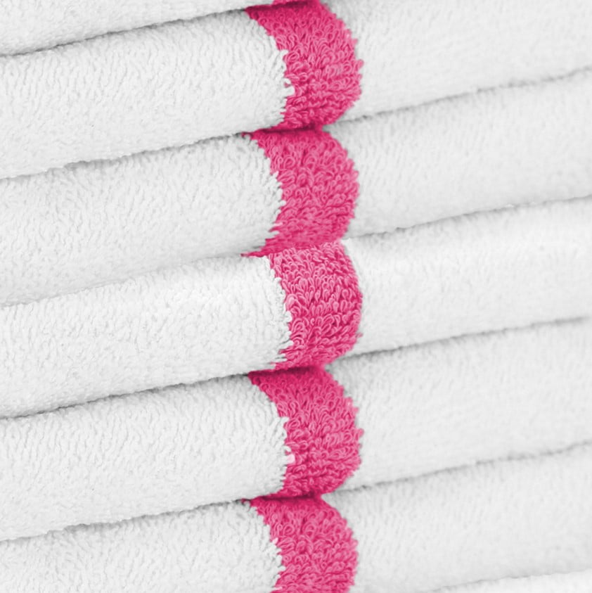 Monarch Linen Power Gym Hand Towels White, Color Stripe, Cotton,16x22 in., Buy A Set of 12 or Case of 120, Pink
