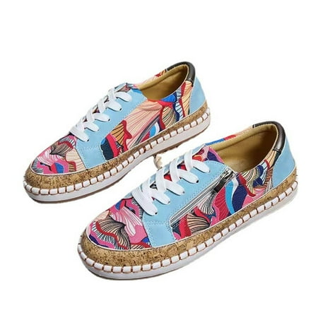 

KBKYBUYZ Casual Lace-up Zipper Design Colorful Printed Platform Casual Sneakers Women s Shoes Summer Clearance
