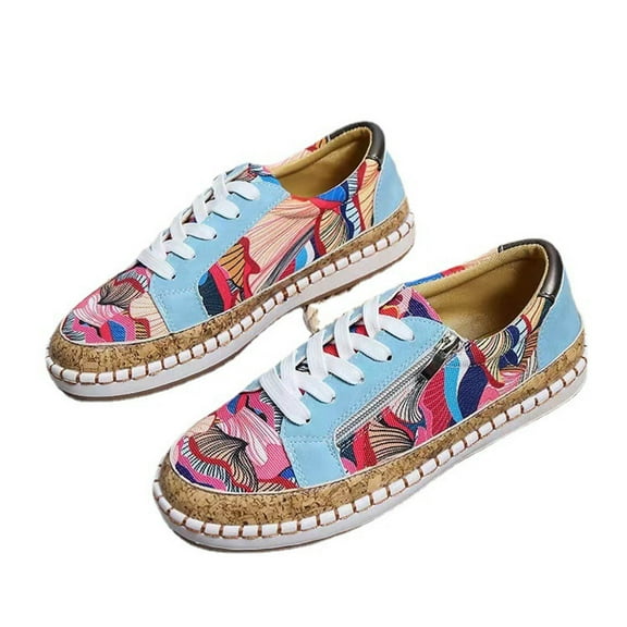 Aoochasliy Womens Shoes Athletic Sneaker Casual Soft-up Zipper Design Colorful Printed Platform Casual Sneakers Basic Clothes