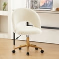 thumbnail image 6 of Falvinoryn Comfy Home Office Chair, Upholstered Swivel Faux Sherpa Vanity Chair, Height Adjustable Accent Chair, White, 6 of 7