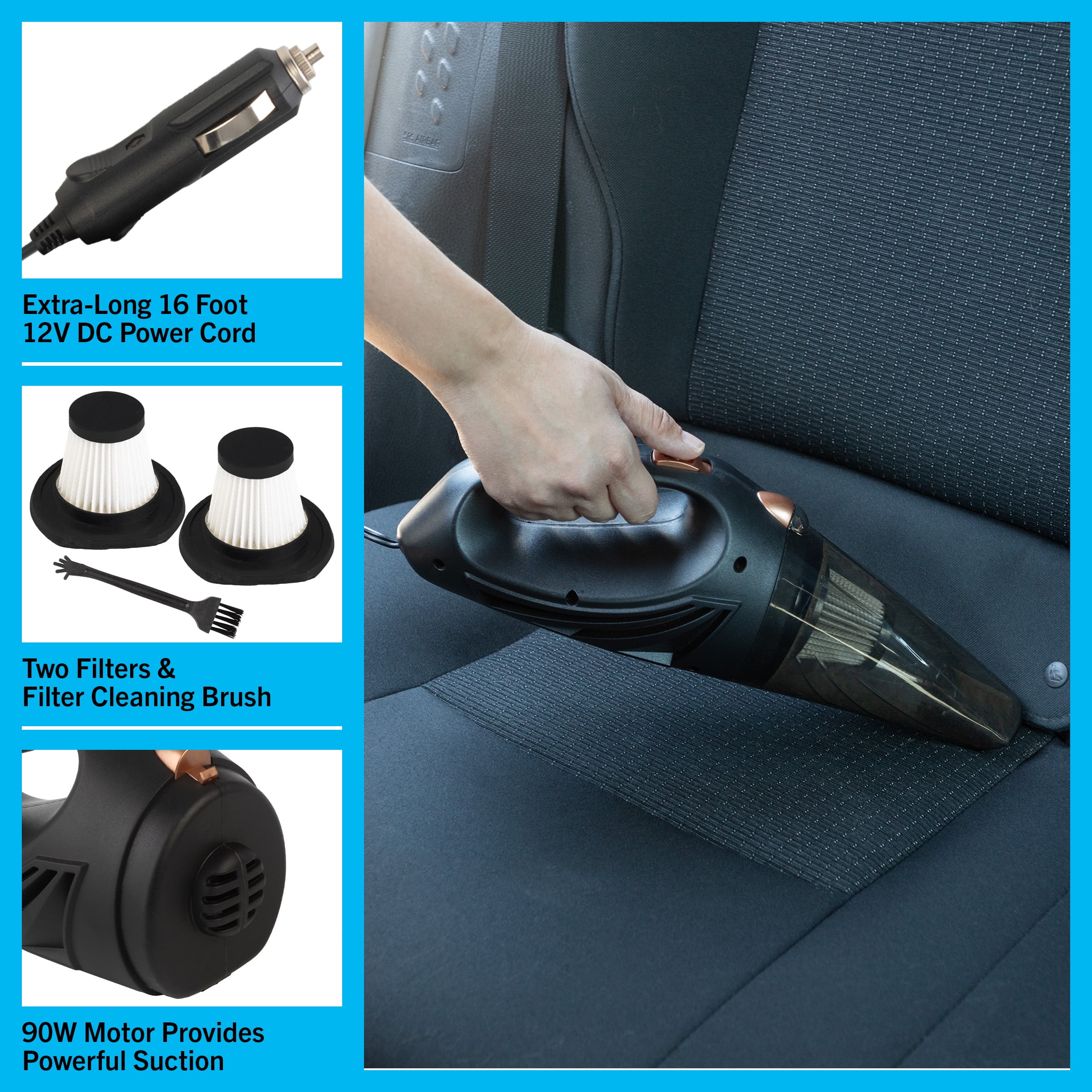 Stalwart 12V Car Vacuum with Detailing Attachments and 16ft AUX Cord