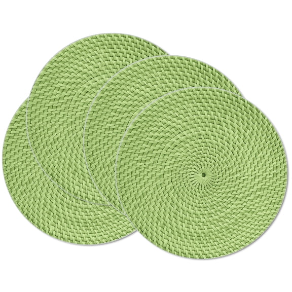 CounterArt Avocado Green and Natural Basket Weave Design Round Reversible Tabletop Plastic Placemat Set of 4 Made in the USA
