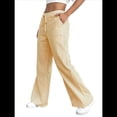 thumbnail image 3 of Pantalones de Salón A Rayas de Pierna para Mujer, Cintura Elástica y Bolsillos Amarillo L, 3 of 7