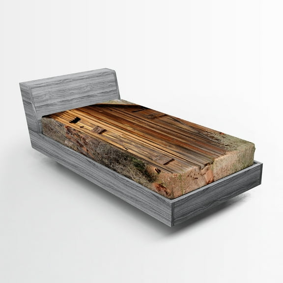 Ambesonne Outhouse Fitted Sheet, Olive Trees, Twin Size, Dark Green Caramel