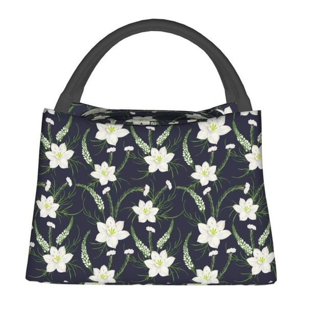 Fotbe Lilies Flowers Bolsa Térmica Portátil con Estampado, Bolsa de Entrega de Alimentos Aislada, Bolsa Reutilizable de Gran Capacidad para Comidas y Supermercado