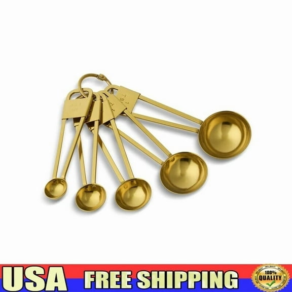 5 Pcs Stainless Steel Measuring Spoon Set Nesting Kitchen Measuring Tools Golden