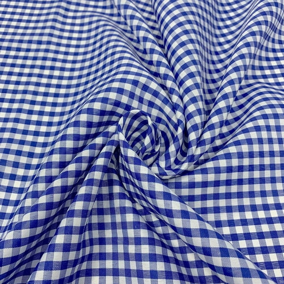 4 mm Gingham Checkered Lightweight Plaid Polyester Cotton Poplin Fabric by The Yard - for Sewing Apparel, Accessories, & Décor - Royal Blue (1 Yard)