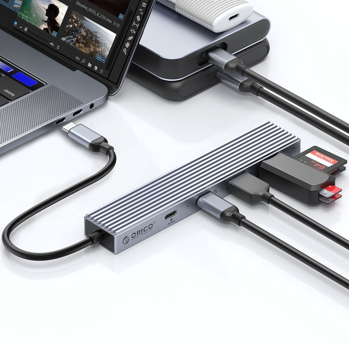 ORICO USB C Hub USB 3.2 10Gbps USB Extender USB C to USB Adapter PD100w+Type C+ 2 USB-A for Macbook Pc Computer Accessories