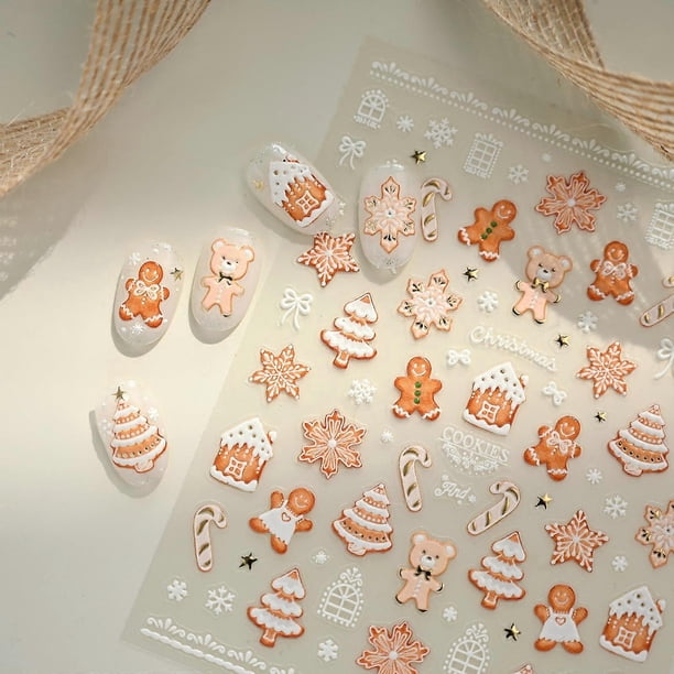 Pegatinas navideñas para uñas con relieve 5D, autoadhesivas, ideales para las fiestas de invierno, para mujeres y niños.