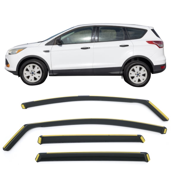Ikon Motorsports Window Visors Fits 2013-2019 Ford Escape All Models, In Channel Style Injection PC Black Rain Guards, Side Window Wind Deflector 4PCS
