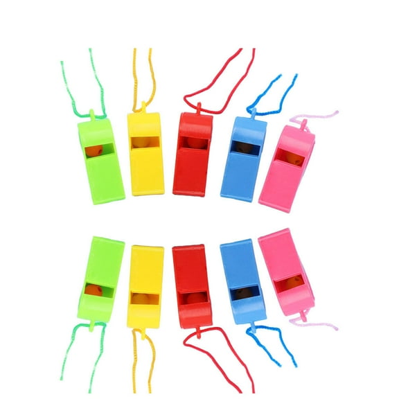 24Pcs Plastic Whistles Colorful Cheering Refueling Whistles Referee Whistles Kids Toy Sporting Goods (Random Color)(with Rope)