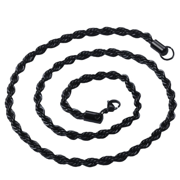 3mm 16"-40" Black Stainless Steel Rope Chain Necklace
