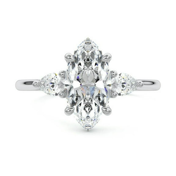 Golden Jewel 14K White Gold Over Ring - 2.1 Ct VVS1/D Marquise Cut Diamond Ring - Simple Engagement Wedding 3 Stone Ring for Women - Silver Diamond Beautiful Special Occasion Ring - Gifts for Sister